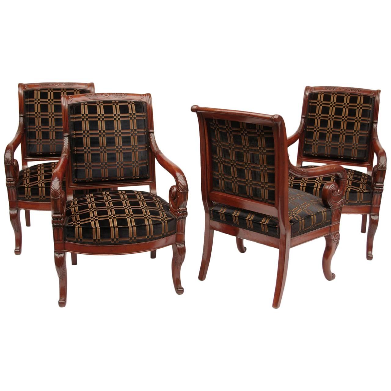 Set of Four Restauration Period Mahogany Armchairs