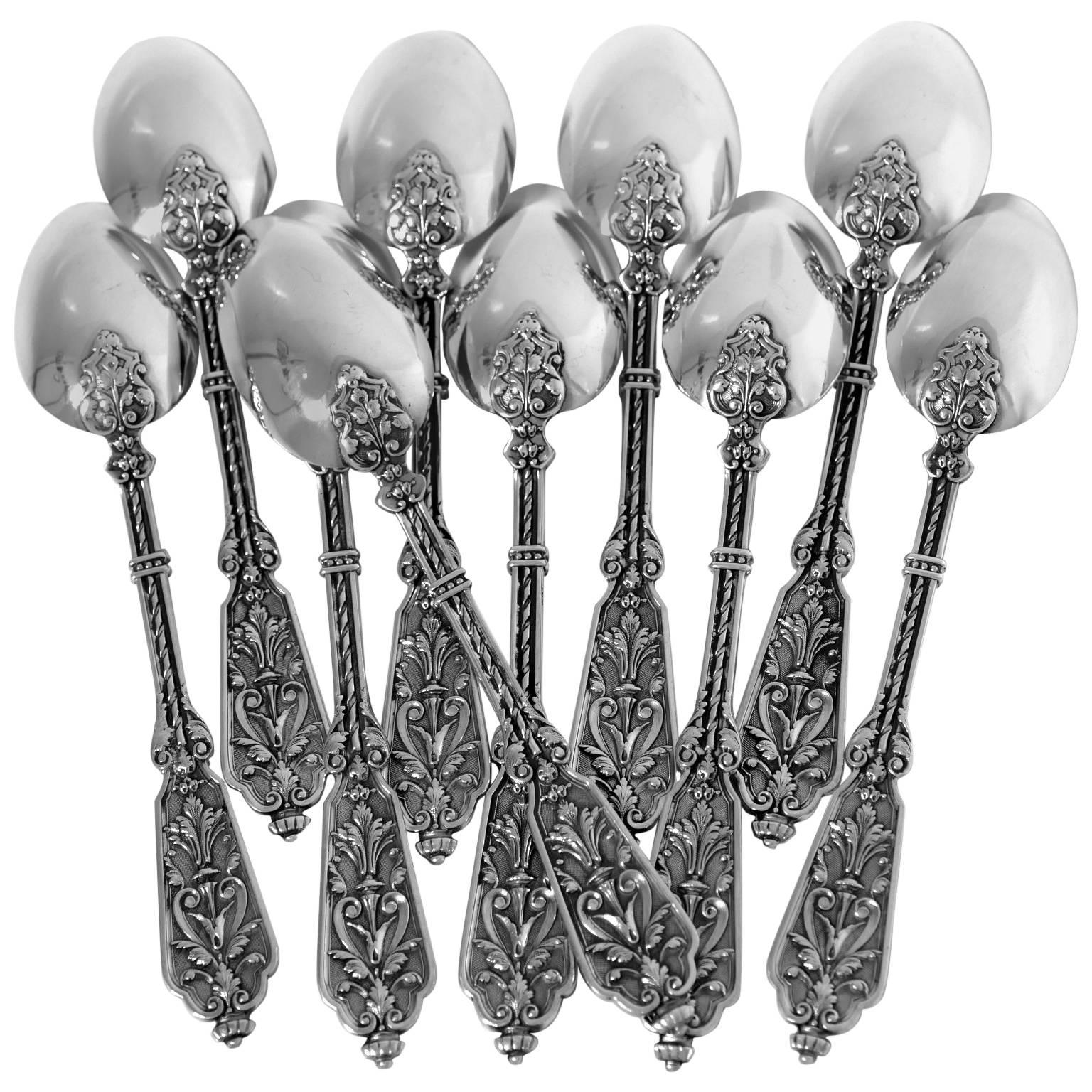 Puiforcat Rare French Sterling Silver Tea/Dessert Spoons Set Renaissance