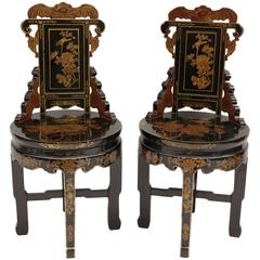 Pair of Chinese Lacquer Napoleon III Period Chairs