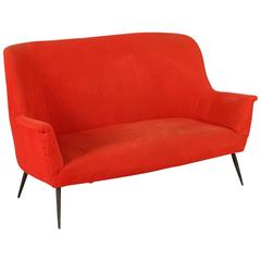 Two-Seat Foam and Fabric Sofa with Metal Legs Manufactured in Italy, 1950s