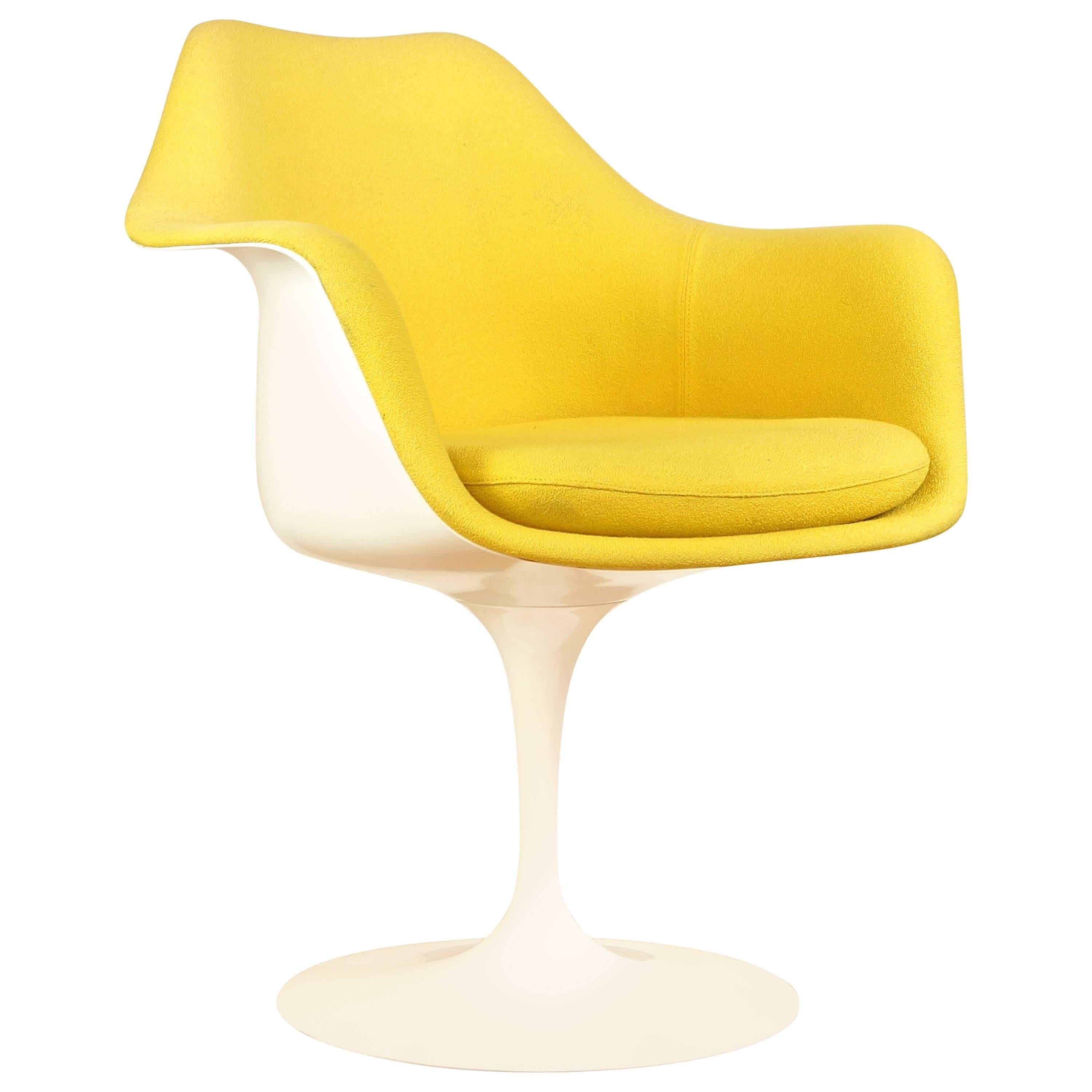 Vintage Tulip Chair or Armchair by Eero Saarinen for Knoll, Yellow Upholstery