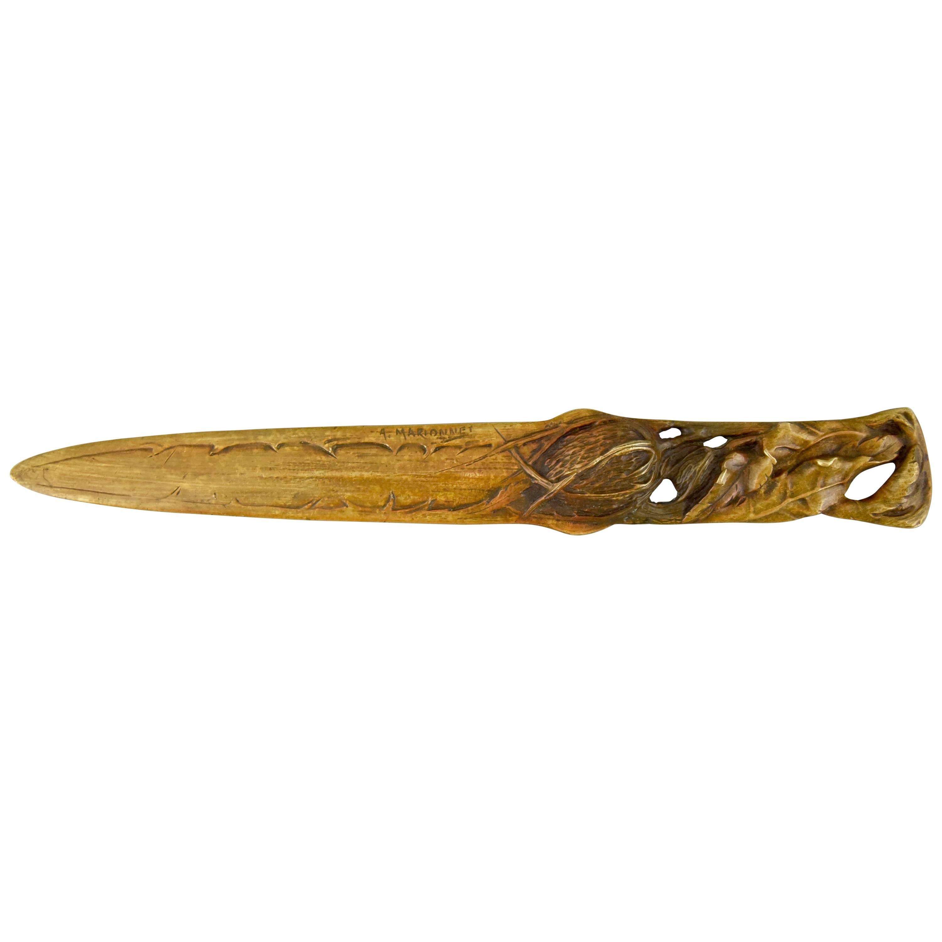 French Art Nouveau Bronze Letteropener or Bookmark by A. Marionnet, 1900