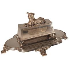 Egyptian Revival Combined Double Inkwell, Pen Tray and Stamp Box