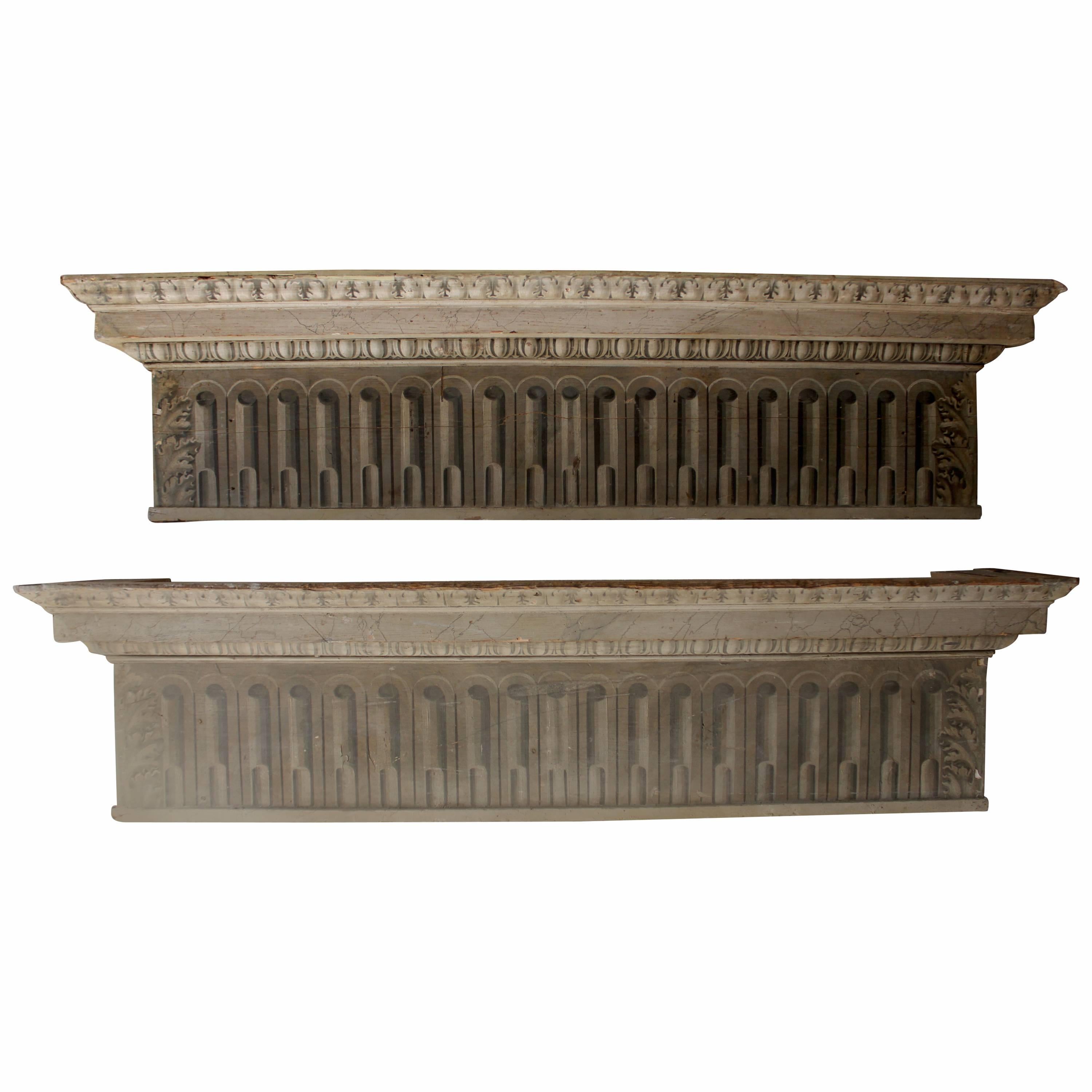 Pair of George III Trompe-L
oeil Painted Pine Pelmets /Overdoors, 1790