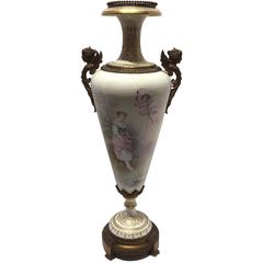 27"  Bronze-Mounted Sevres Porcelain Urn/ Vase, Artist Signed, French, Circa 1890