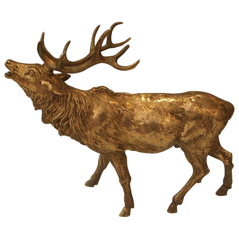 Large Silver Stag Sculpture, circa 1900 For Sale