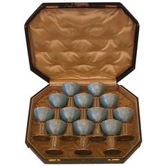 Art Deco Set of 12 Silver Enamel Toasting Goblets by Greenleaf Crosby & Co