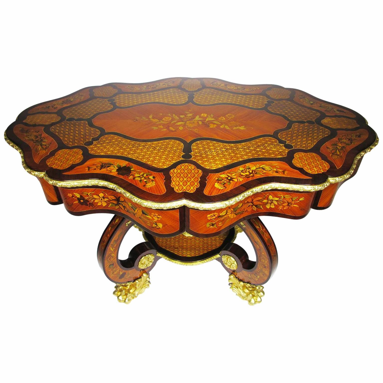 Fine Italian 19th Century Floral Marquetry Gilt Bronze-Mounted Center Table Desk For Sale