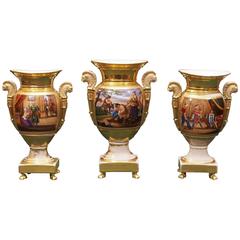Set of Three Urn Form Vieux Paris Garniture 10
