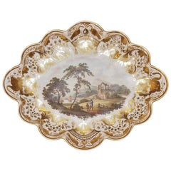 Derby Scalloped Dish with Pastoral Scene and Gilt Decoration
