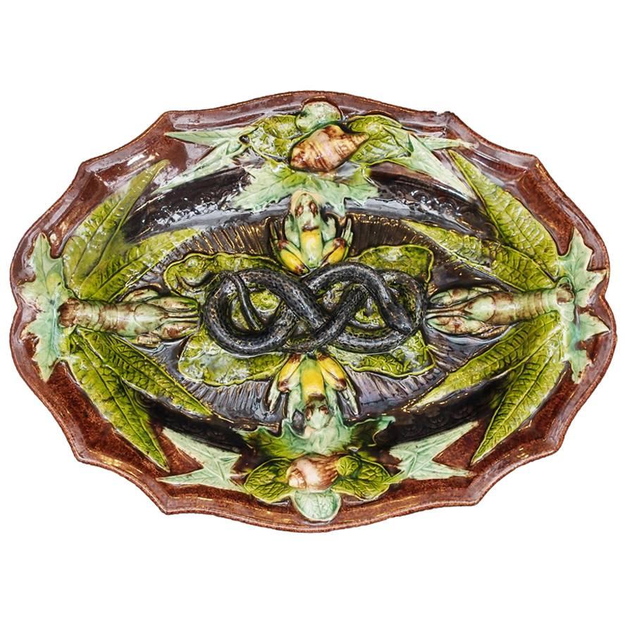 Portuguese Palissy Style Platter For Sale