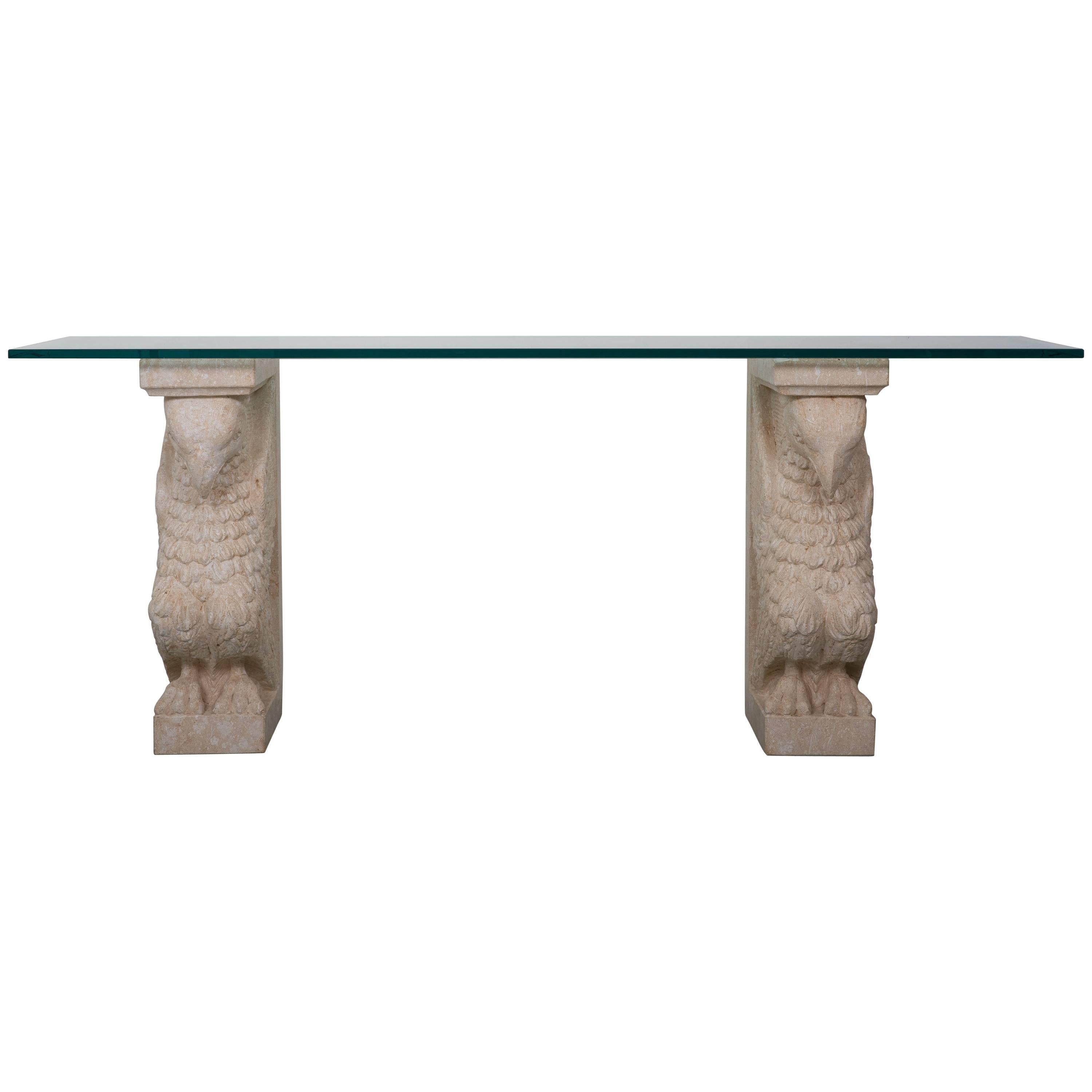 Griffon Double Base Console Table with Beveled Glass Top