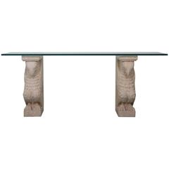 Griffon Double Base Console Table with Beveled Glass Top