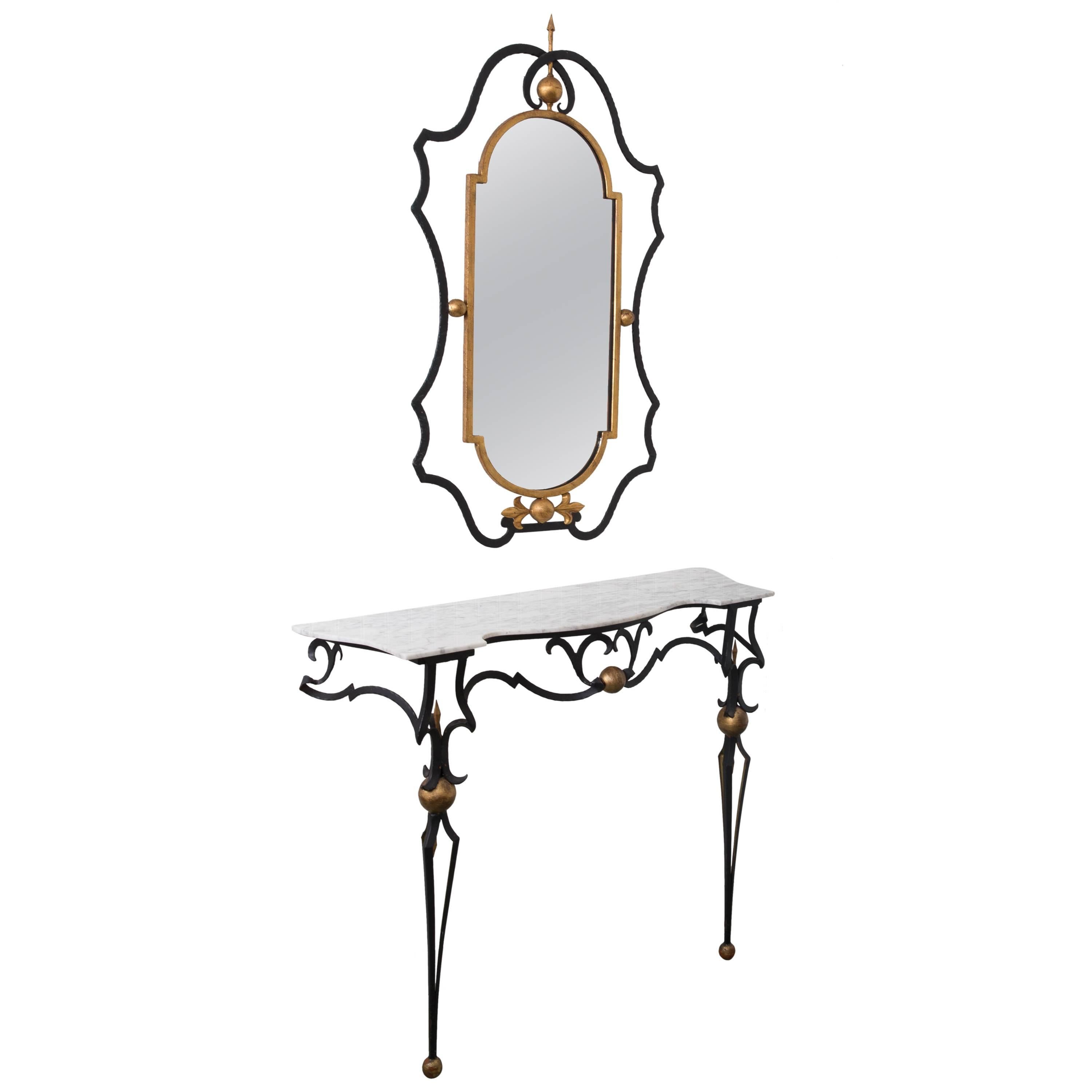 Italian Marble-Top Console Table and Mirror by Palladio For Sale