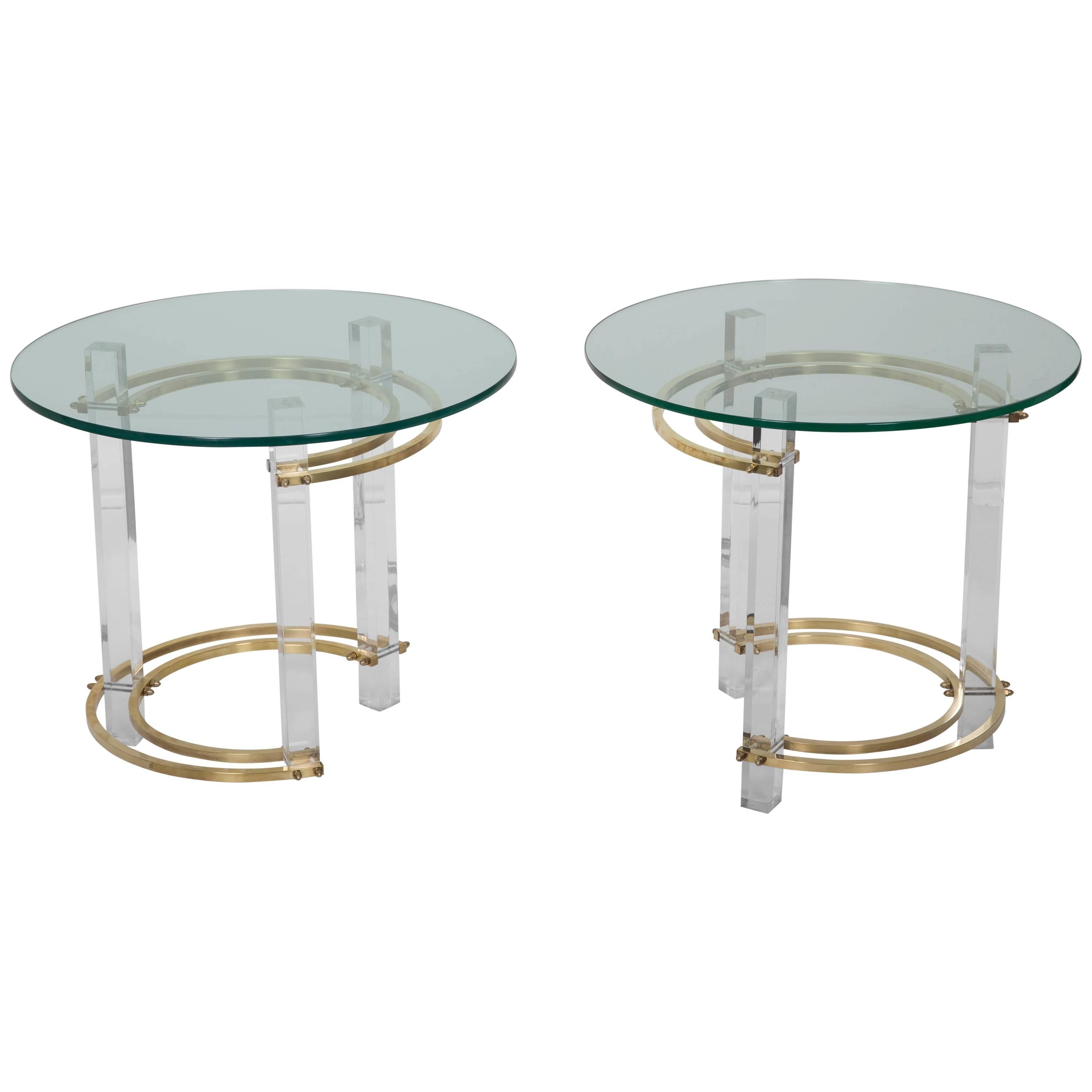 Pair of Charles Hollis Jones Brass & Lucite End Tables  For Sale