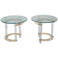 Pair of Charles Hollis Jones Brass & Lucite End Tables 