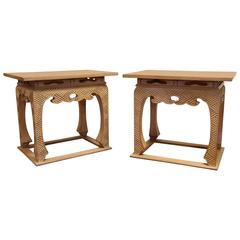 Mid-Century Pair of Carved Wood Lewis Mittman Tables