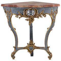 Antique Austrian Painted Gilded Corner Console Table, circa 1750