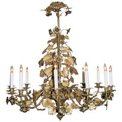 19th Century Gilded Brass Twelve-Light Chandelier of Nasturtium Flowers & Leaves 5