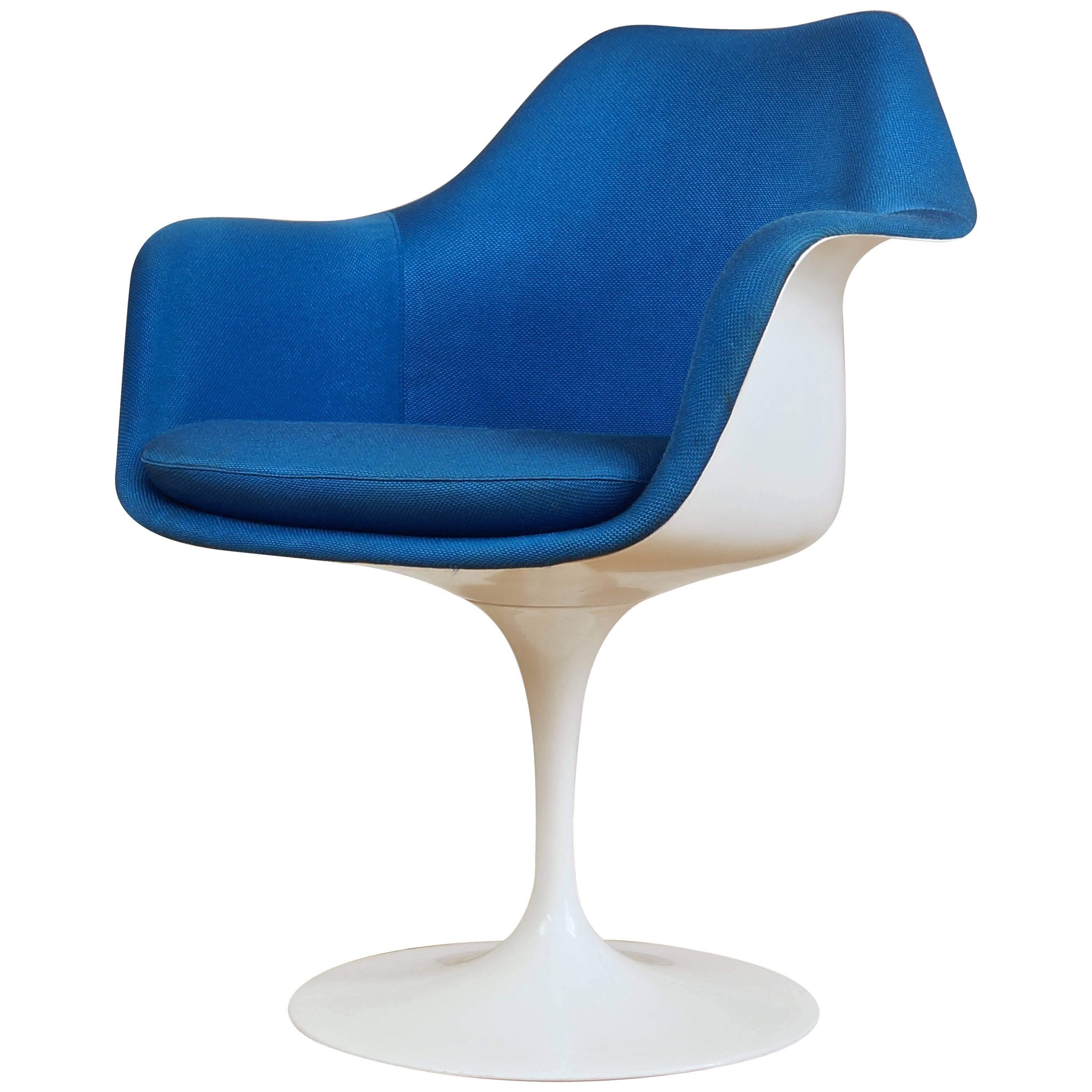 Vintage Tulip Chair / Armchair by Eero Saarinen for Knoll, Blue Upholstery
