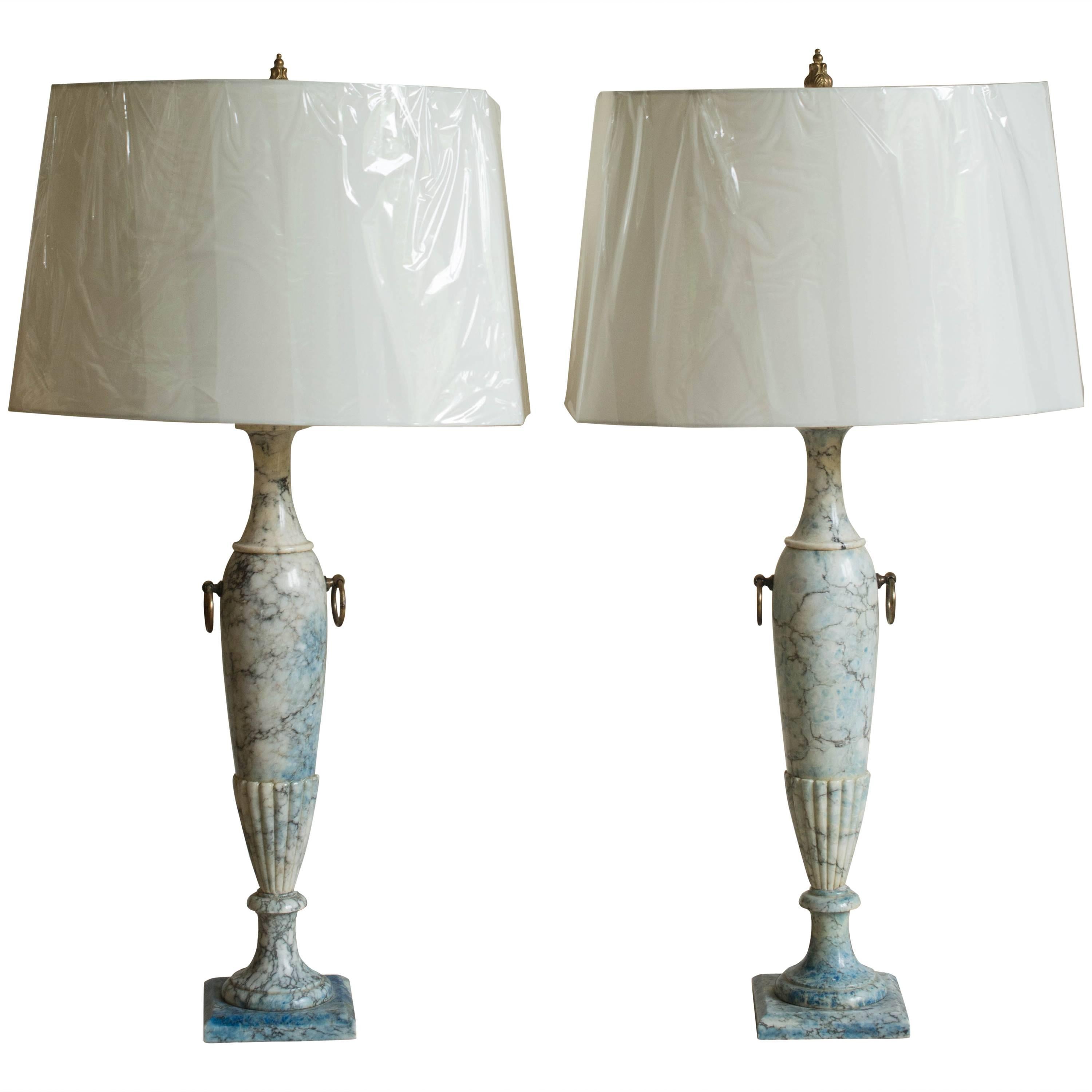 Pair of Italian Midcentury Blue Marble Lamps