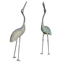 Pair of Japanese Taisho Period '1912-1926' Bronze Cranes