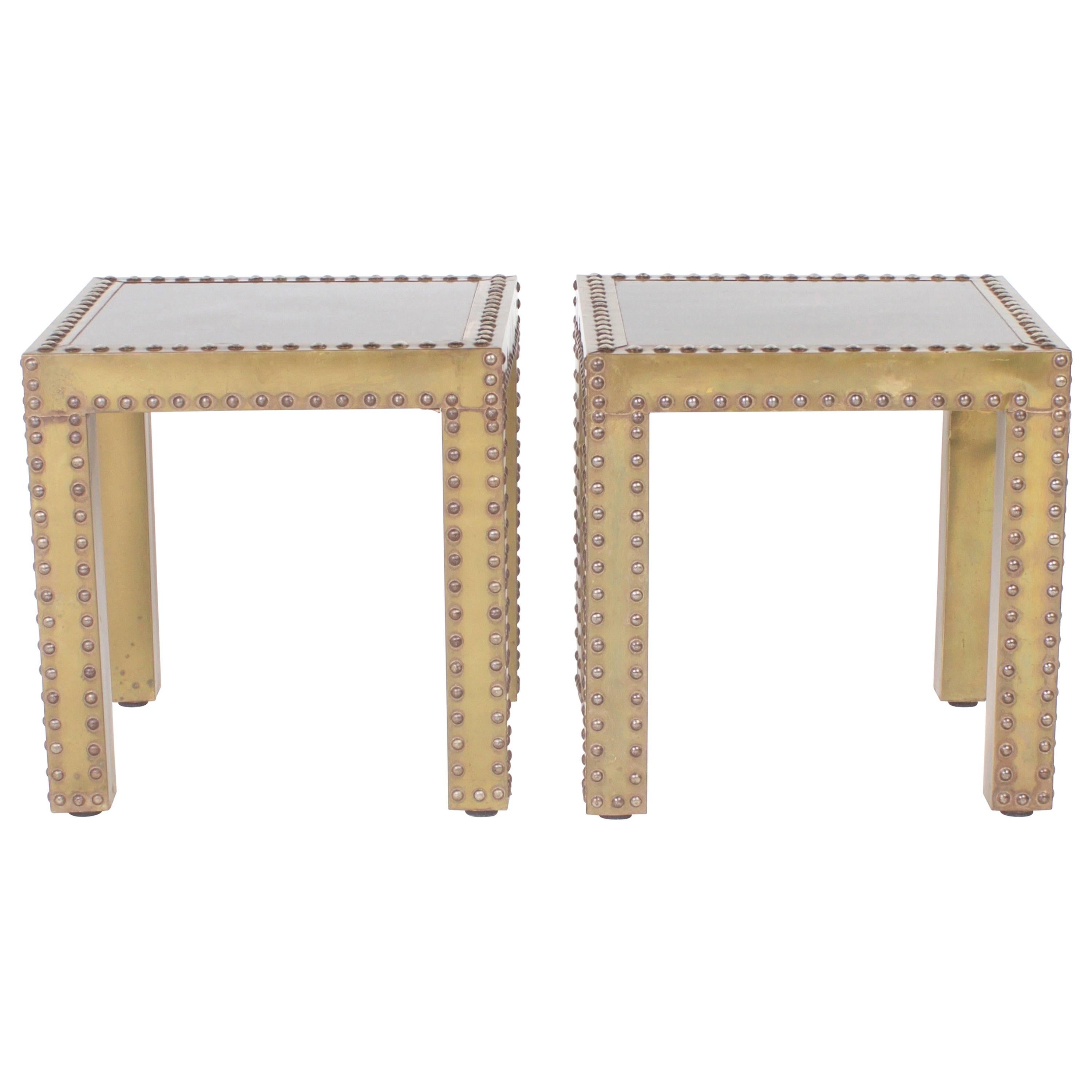 Vintage Pair of Brass Parsons Tables with Studs