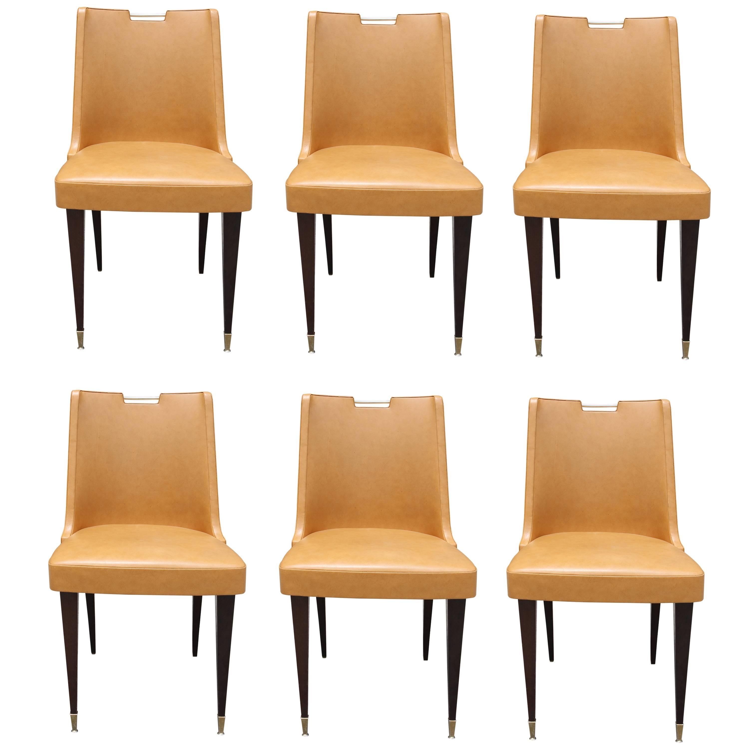Set of Six Fantastic French Art Moderne Dining Chairs, circa 1940s