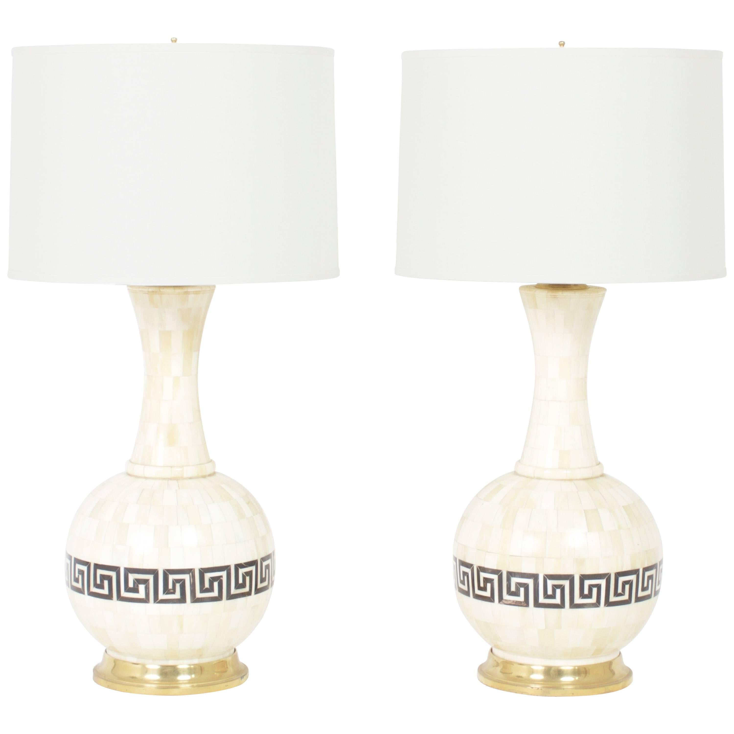 Pair of Modern Tessellated Bone Table Lamps