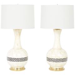 Vintage Pair of Modern Tessellated Bone Table Lamps