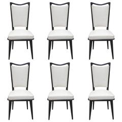 Set of Six French Art Deco Ebonized Walnut Dining Chairs, circa 1940s