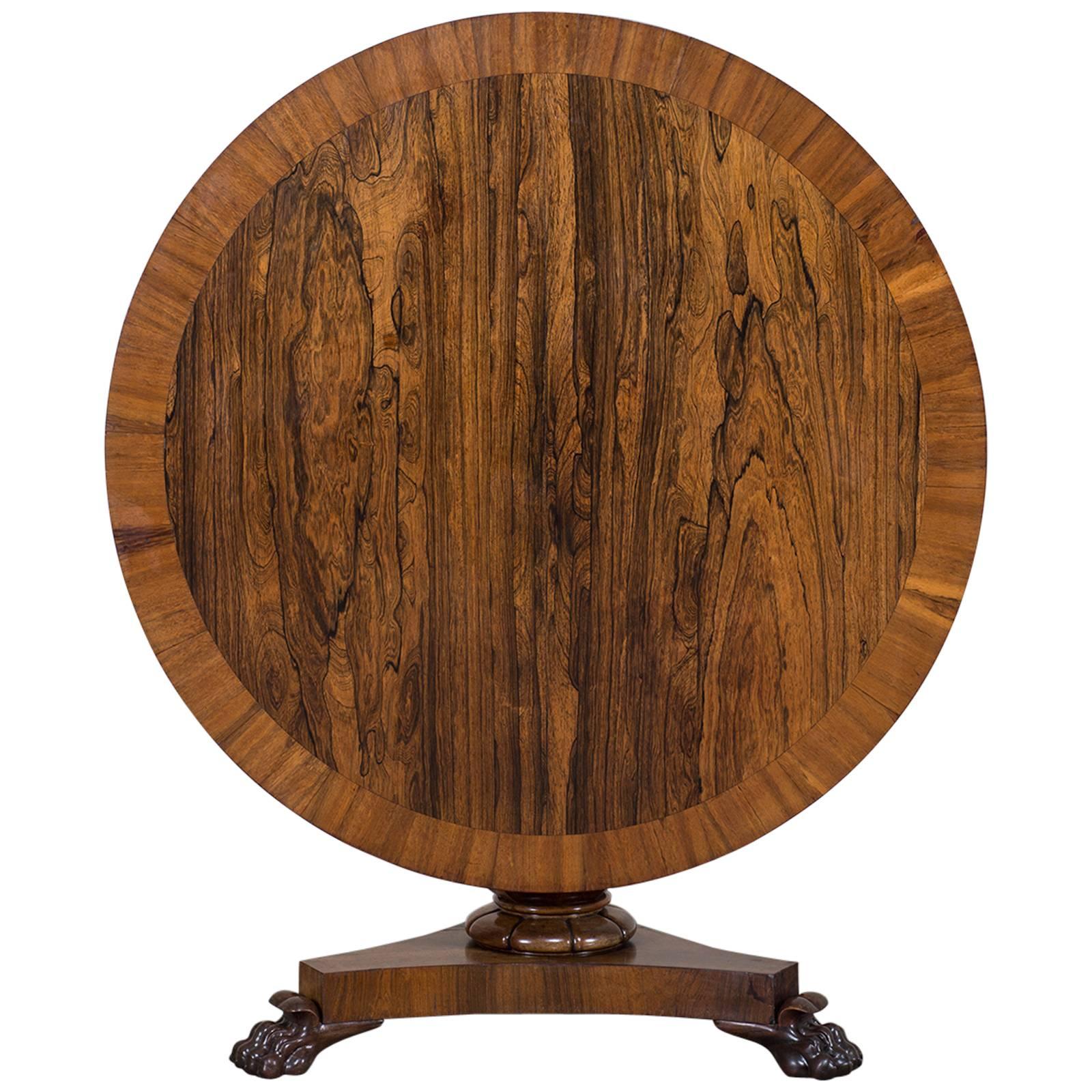 Antique English Rosewood and Walnut Tilt-Top Table, circa 1835