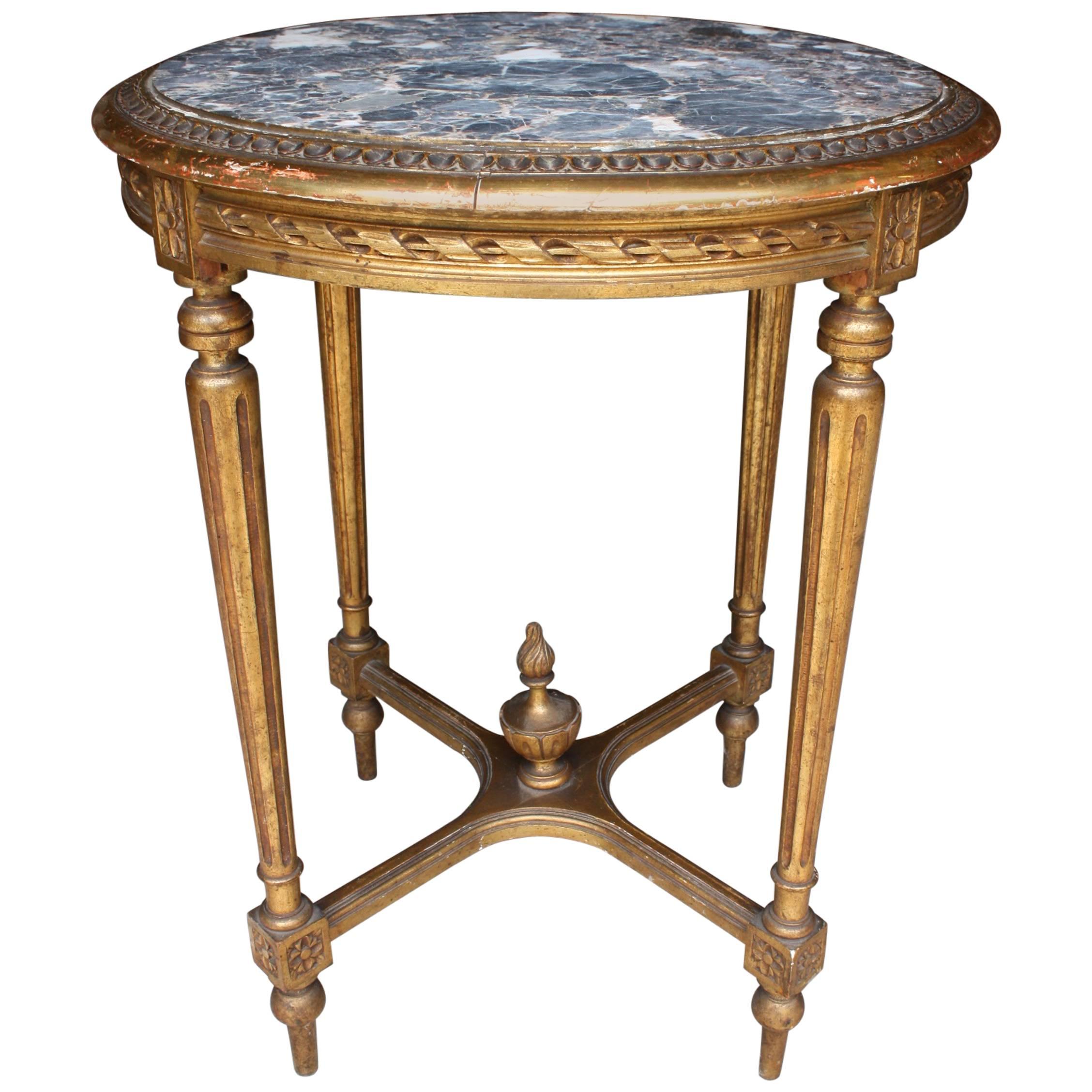 Round Marble-Top Gueridon in Gilded Wood