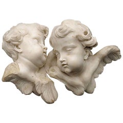 Antique 19th Century Italian Marble Bust Plaque of Two Cherubs