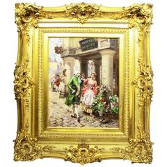Henry Victor Lesur, a Fine Oil on Board "The Flower Vendor" 1