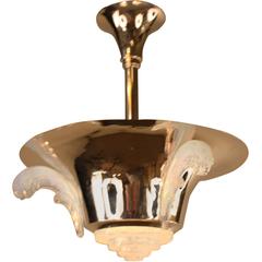 French Nickel and Opaline Glass Art Deco Chandelier