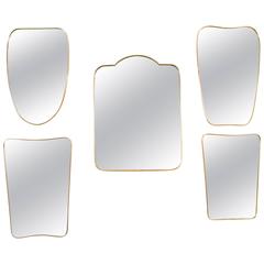 Collection of Five Brass Framed Wall Mirrors, in the Style of Gio Ponti