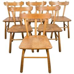 Set of Six Birchwood Dining Chairs Attributed to Carl Malmsten, Sweden