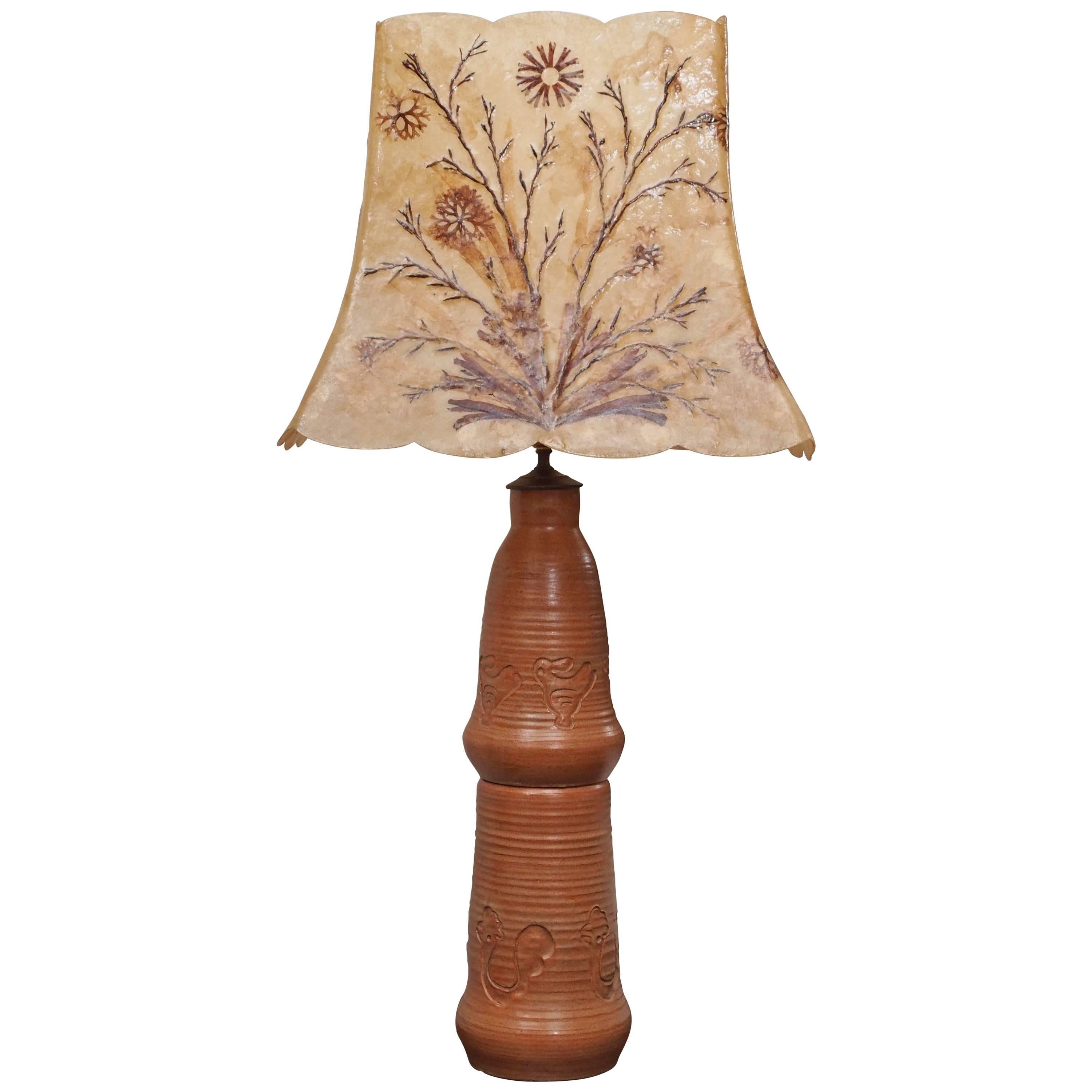 20th Century French Handcrafted Potter Lamp with Custom Parchment Shade For Sale