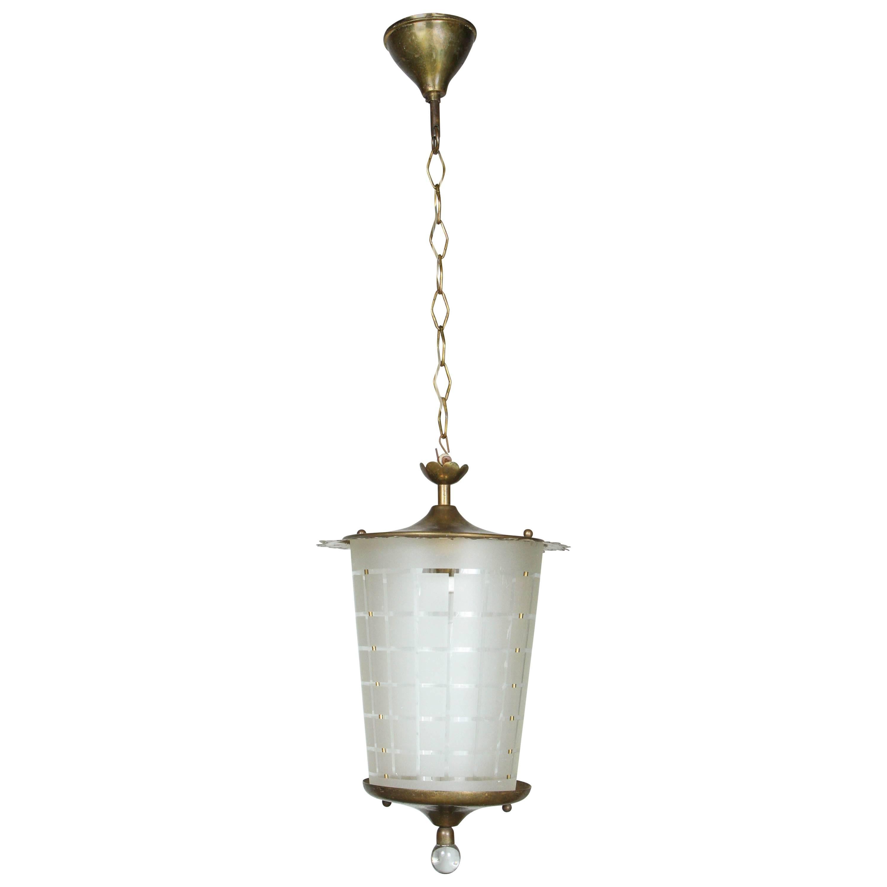Vintage Italian Brass and Glass Lantern Pendant