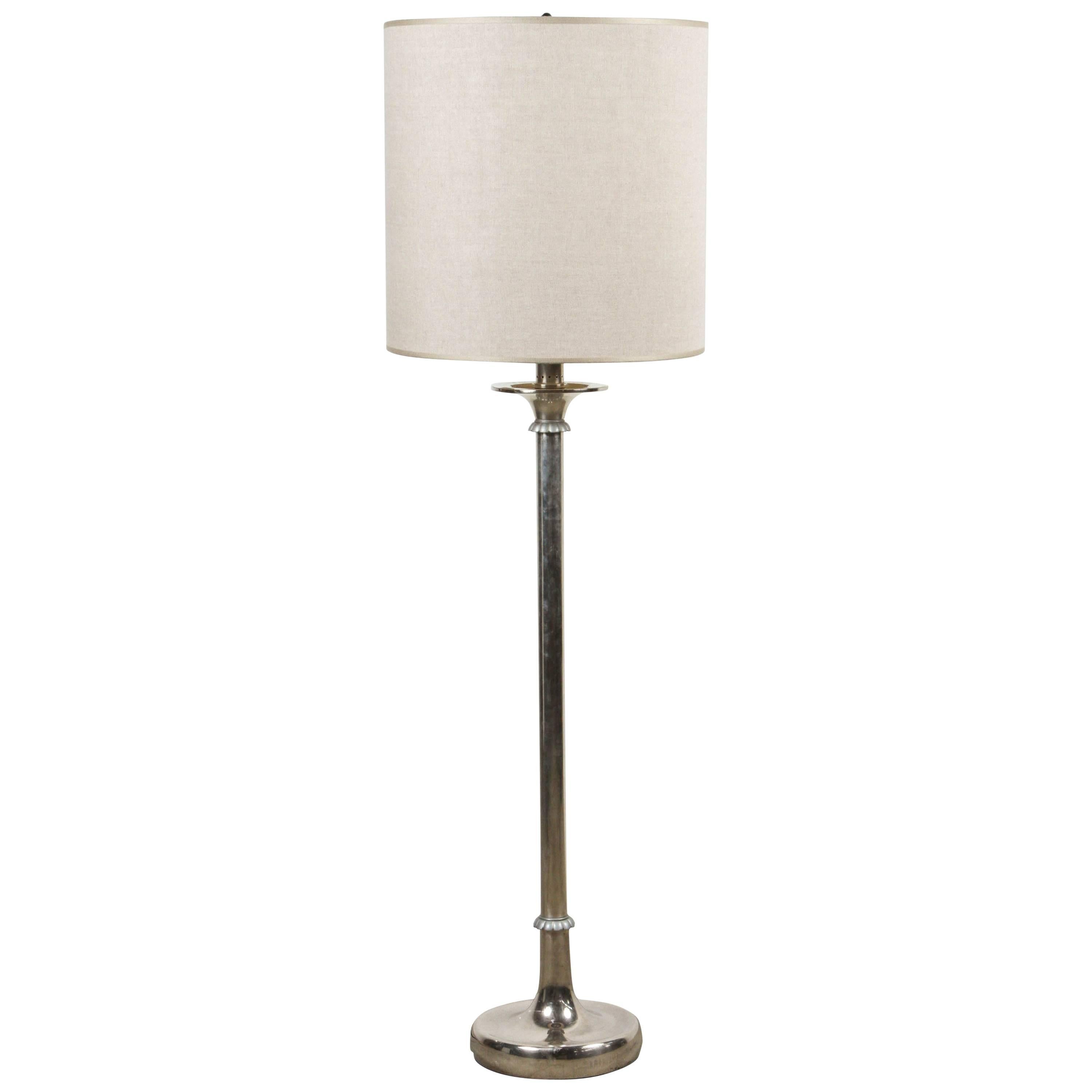 Italian Silver Floor Lamp with Flower Detail and an Oversized Lamp Shade