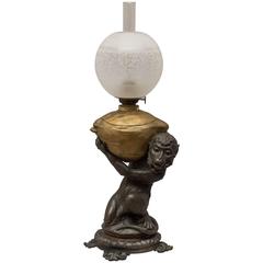 Antique Kerosene Figural Lamp, Monkey and Coconut