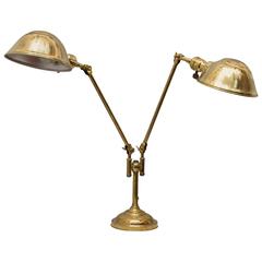 Rare Early Machine Age Double Arm Brass Lamp, Faries Company, circa 1900