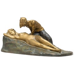 German Bronze Group, Satyr and Sleeping Nude