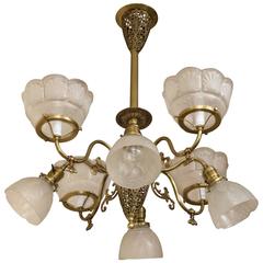 Late Victorian Six-Arm Combination Gas and Electric Chandelier
