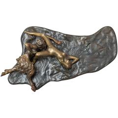Antique Austrian Erotic Movable Bronze, Satyr and Nude