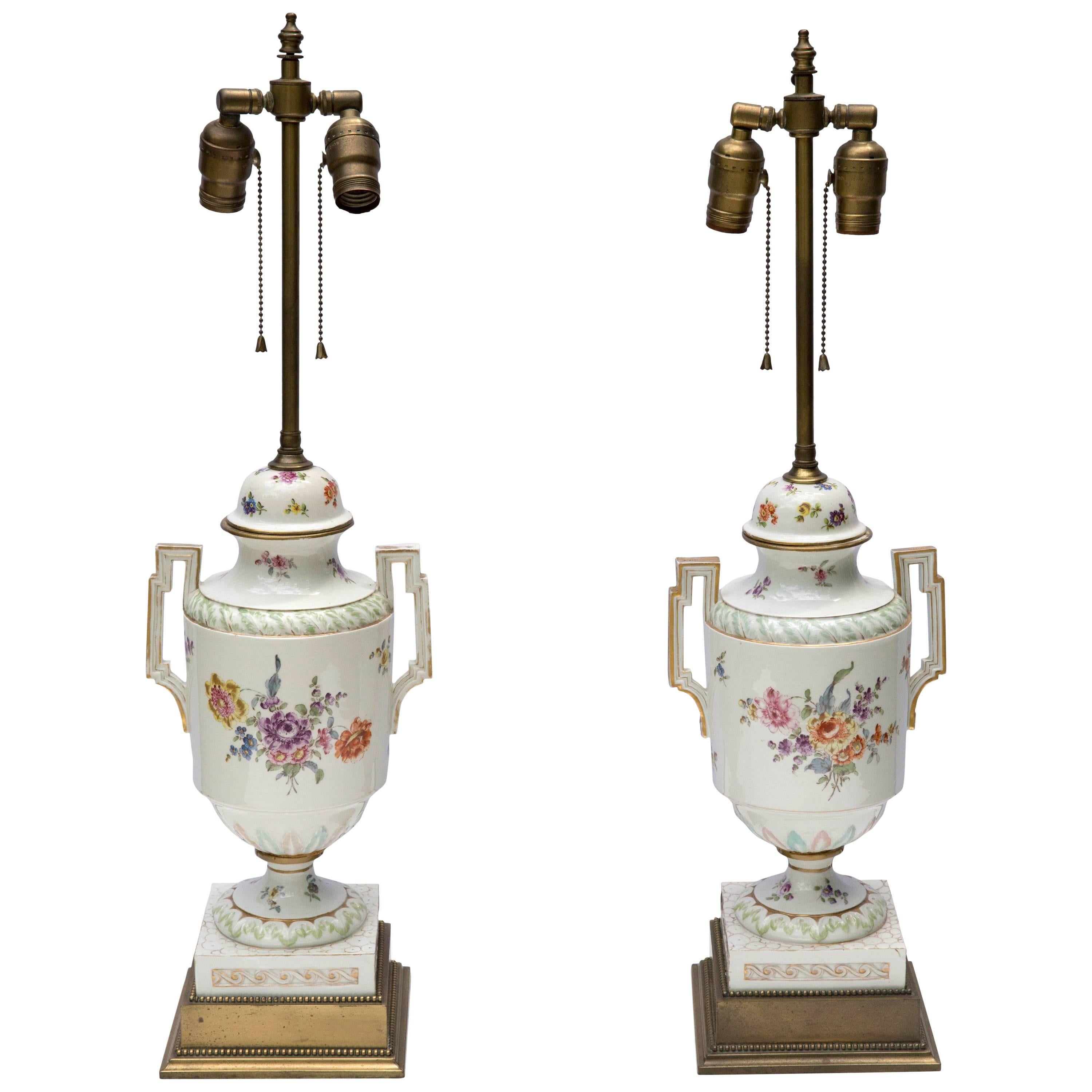 Pair of Neoclassical French Porcelain Urns as Table Lamps