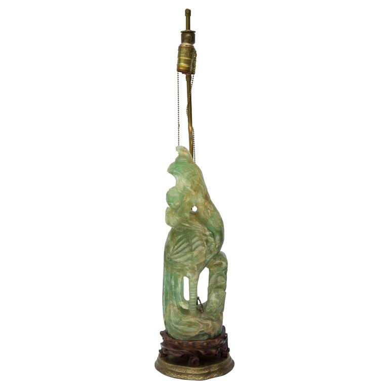 19th Century Chinese Carved Jade Phoenix Table Lamp For Sale at 1stdibs