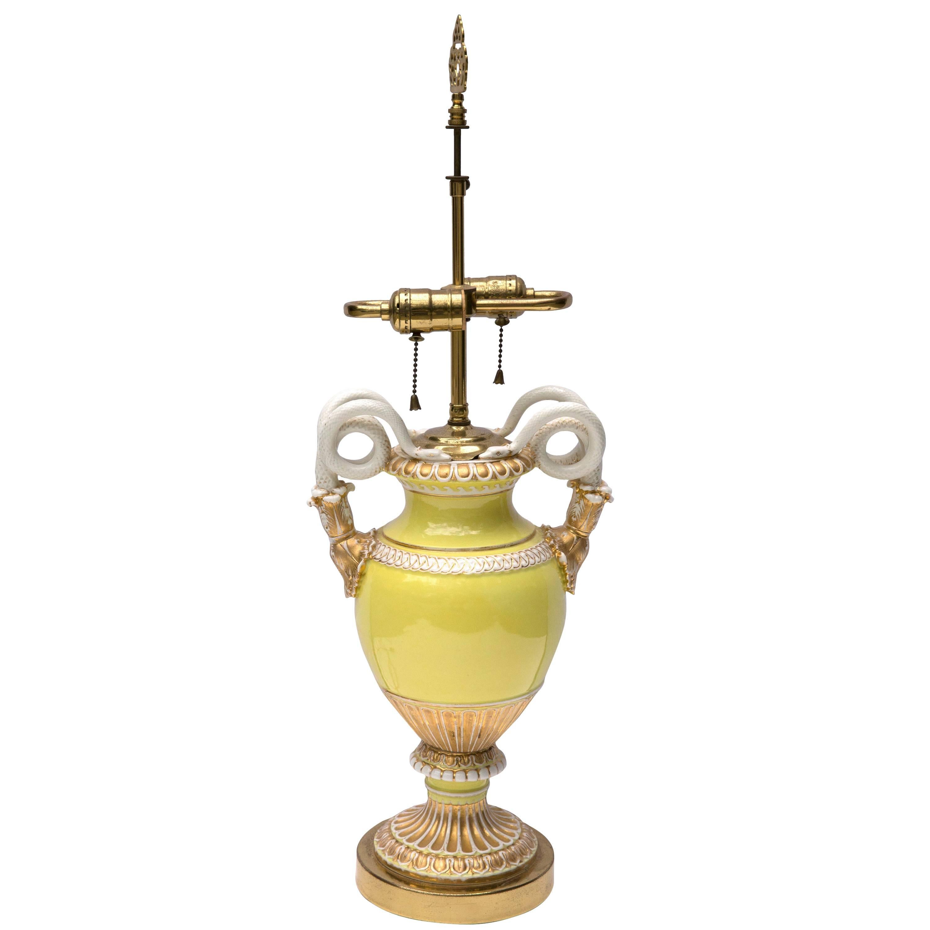 Meissen Porcelain Double Snake Handled Vase Table Lamp