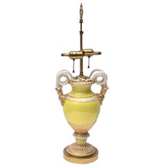 Antique Meissen Porcelain Double Snake Handled Vase Table Lamp